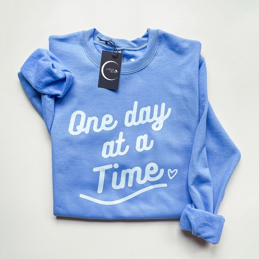 One day at a time | mental health - dark sky blue sweater